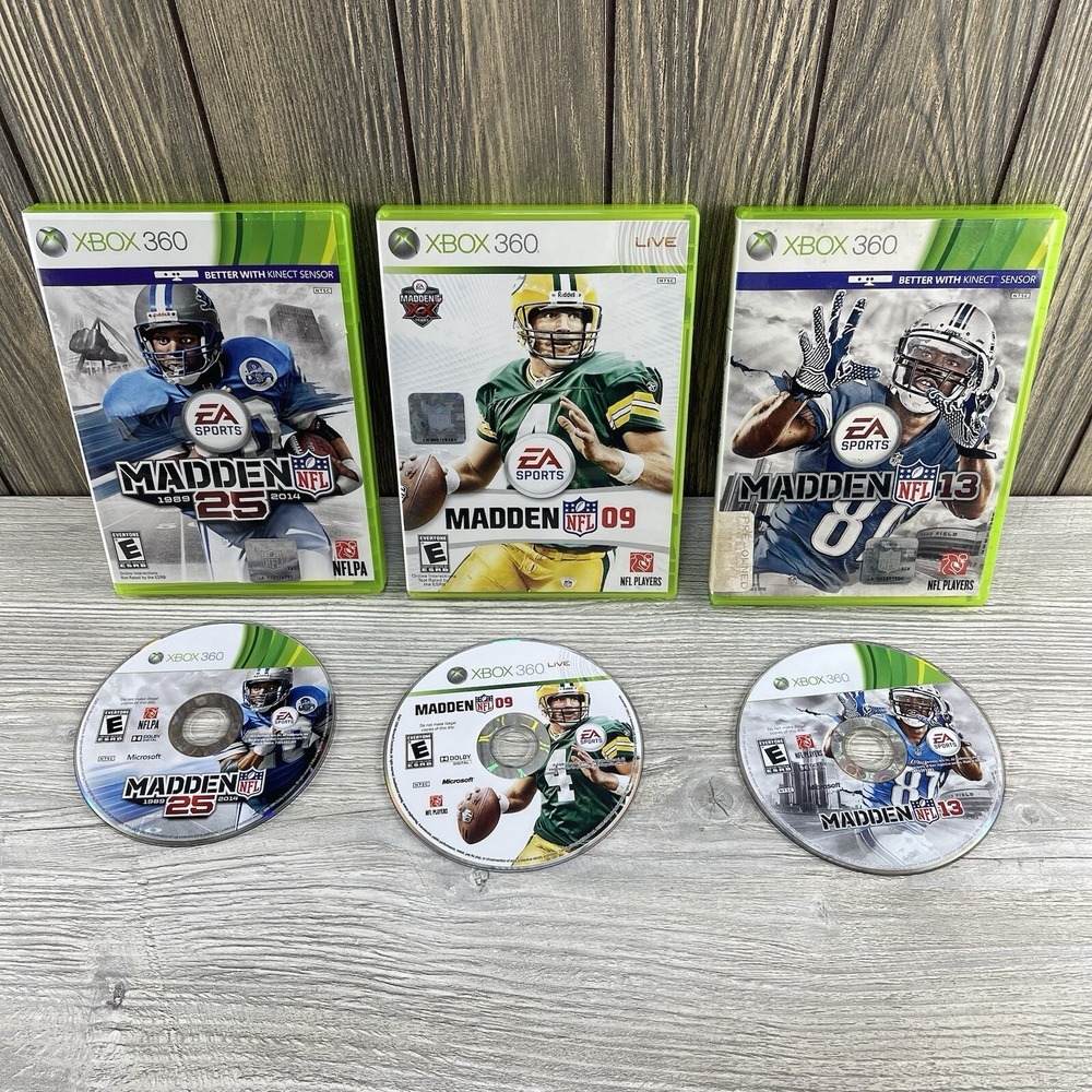 XBox 360  Video Game Lot Of 3 Madden 25,09 And 13 NFL Football Tested Working